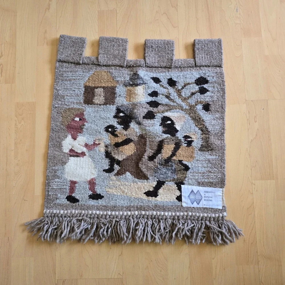 Mapusha Weaving South Africa Hand Woven Wool Wall Hanging Village Scene Tapestry